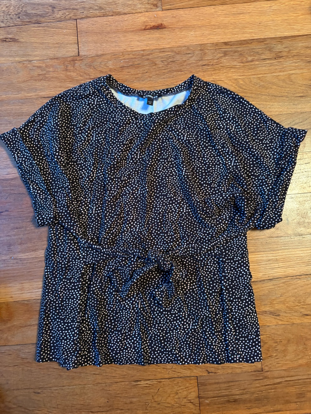 Express Black Top with Pink & White Dot Print